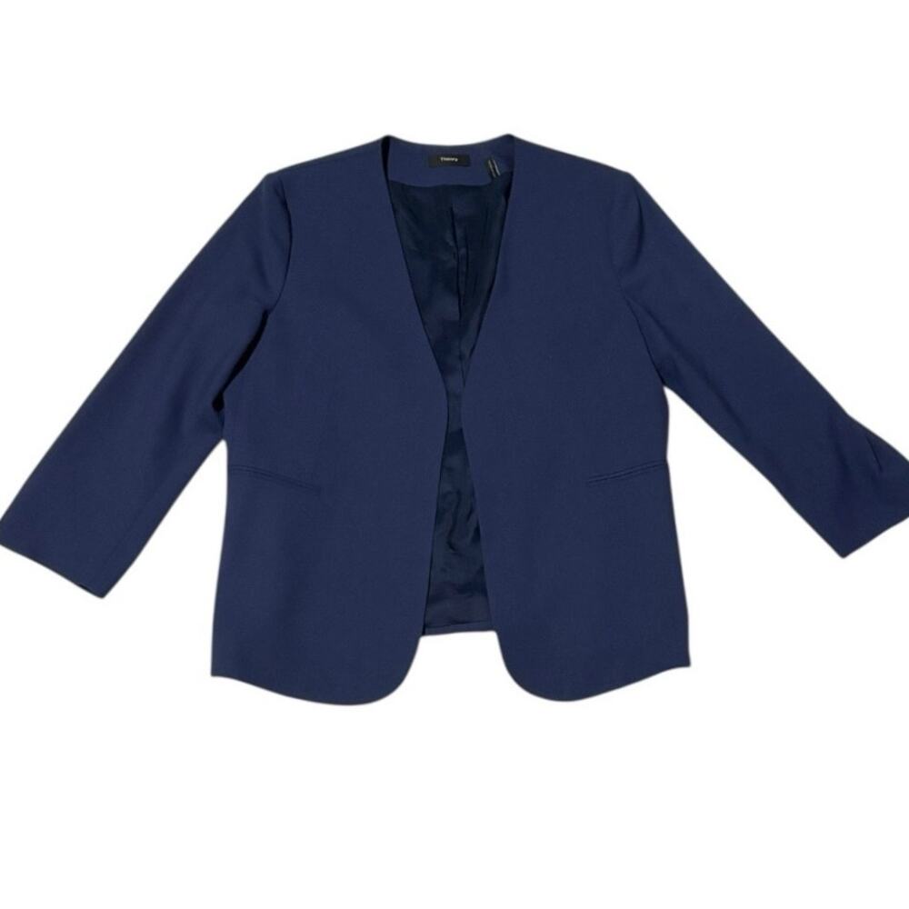 Theory Navy Blue Blazer - 3/4 Sleeve Open Front - Sz 12 - Like New
